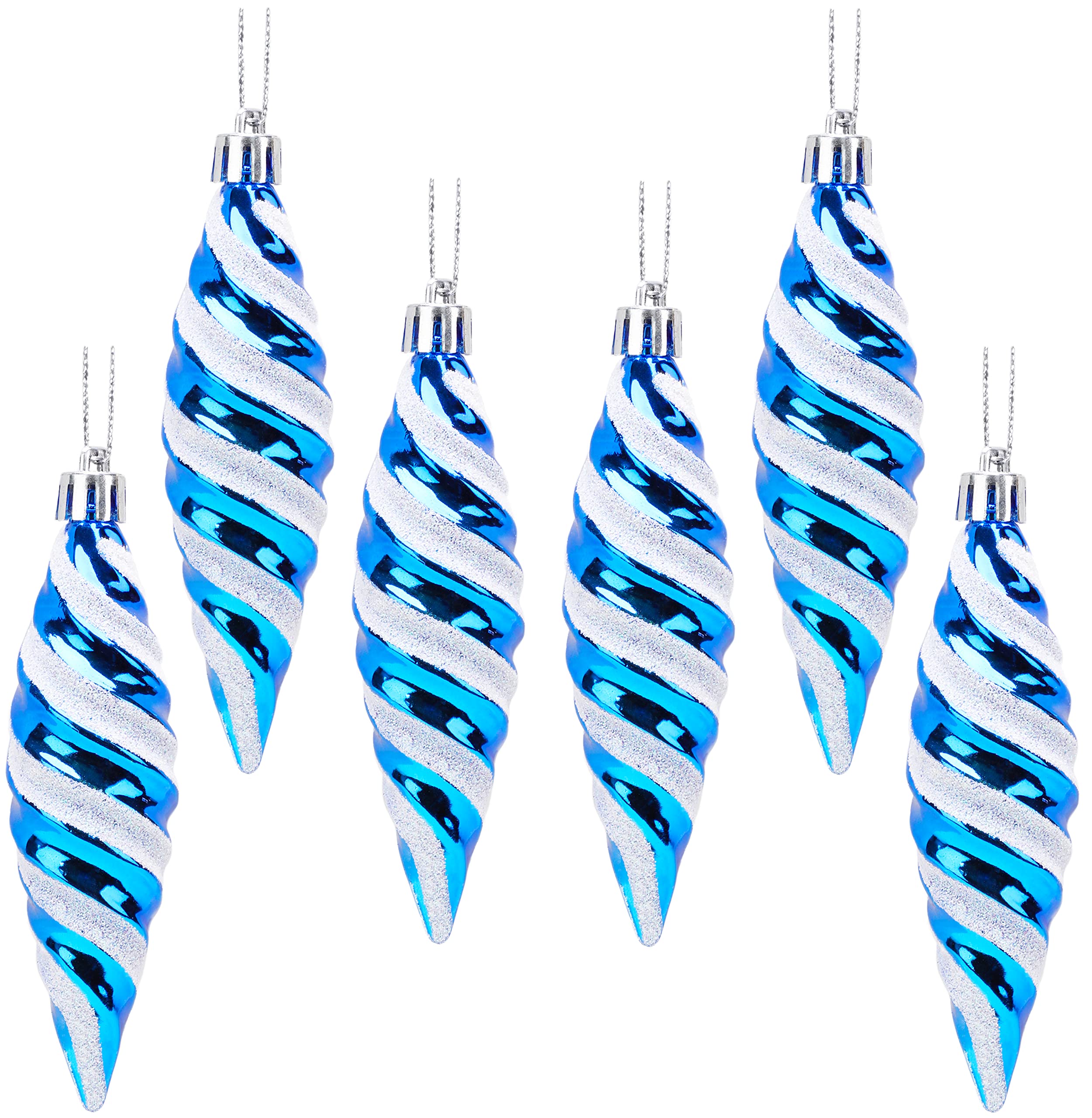 Christmas Concepts® Pack of 6-110mm Large Spiral Shaped Baubles - Shiny & Glitter Decorated - Christmas Tree Decorations (Royal Blue)