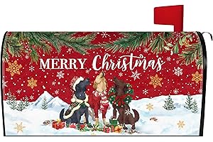 ROSZWTIT Christmas Dog Mailbox Cover 21x18 Inch, Merry Christmas Post Letter Box Covers, Holiday Xmas Magnetic Waterproof Mail Wraps for Outdoor Yard Garden Standard Mailbox Decor