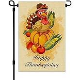 Fall Thanksgiving Turkey Garden Flag 12 x 18 inch Double Sided Outside decorations,Fall Harvest Flowers Small Garden Flags For Outdoor Yard Lawn