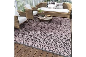 MontVoo Outdoor Rug Carpet Waterproof 6x9 Outdoor Patio Rug Mat Reverisble Plastic Straw Outdoor Rug for RV Camping Picnic Beach Balcony Boho Pink Grey