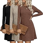 Riyiper 3 Pack Women's Long Sleeve Sweater Tunic Dresses - Loose Fitting Knit Crew Neck for Casual Fall Winter