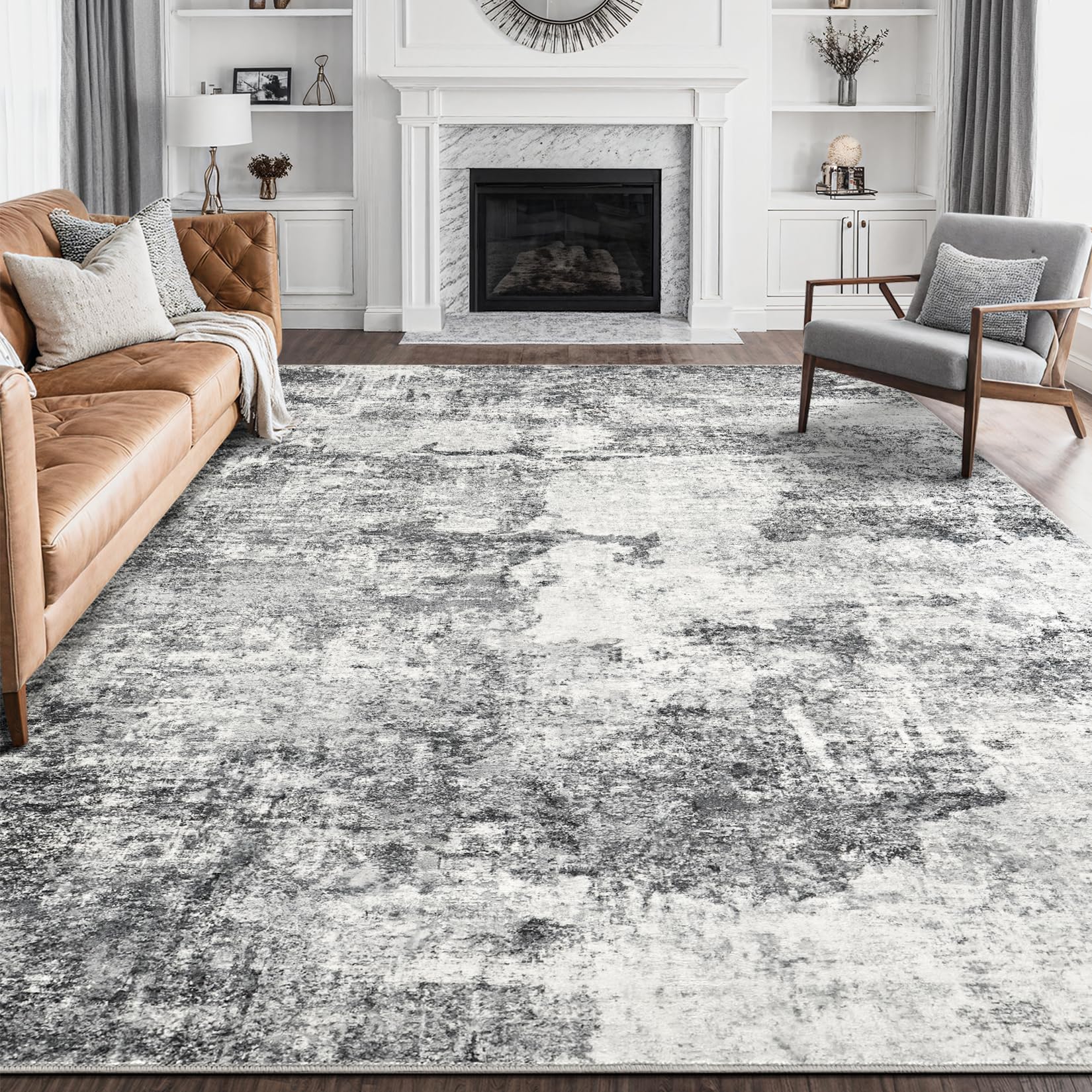 Photo 1 of ****refereence***DMOYEST Living Room Area Rugs - 8x10 Abstract Large Soft Indoor Washable Rug Neutral Modern Low Pile Carpet for Bedroom Dining Room Farmhouse Home Office - Grey