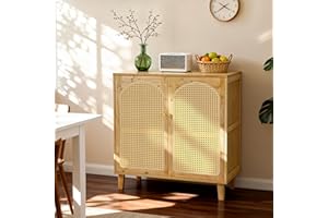 Wisfor Bamboo Sideboard Buffet Cabinet: Kitchen Storage Pantry Cabinet with 2 Shelves & Doors Elevated Accent Console Table f