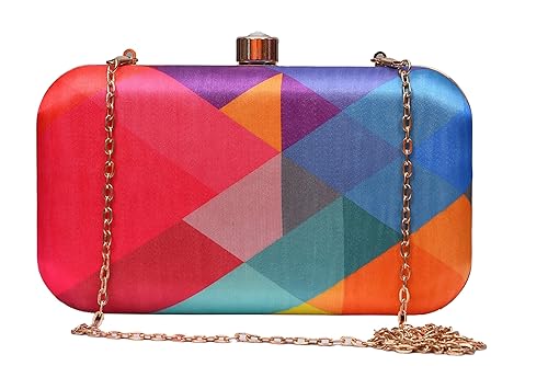 sugarcrush Womens Satin Multicolour Hand Box Clutch Purse with Detachable Sling
