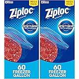 Ziploc Gallon Food Storage Freezer Bags, Grip 'n Seal Technology for Easier Grip, Open, and Close, 60 Count, Pack of 2 (120 T