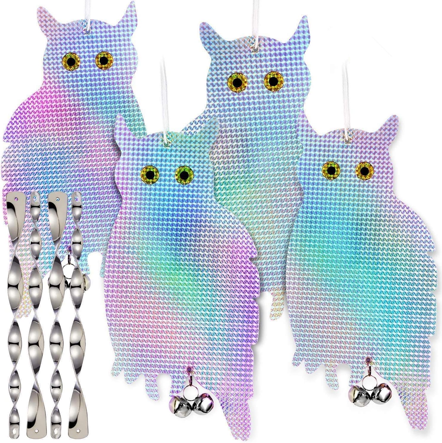 Ohuhu 4Pack Owl Reflectors, Holographic Owl Decoy for Halloween Garden