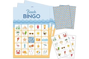 mermermu 5"x7" Beach Bingo Game Cards (24 Kinds), Birthday Party Summer Game, Outdoor Indoor, Hiking, Trip Activities, Family Vacation Travel Bingo, Activity Games -008beach