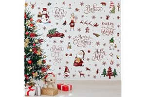 BORAMDO Christmas Wall Stickers Decoration 12 Sheets, Buffalo Plaid Christmas Wall Decals Holiday Letter Trees Decor, Winter Snowflake Vinyl Stickers for Living Room Bedroom Home Office