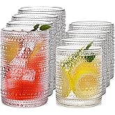 JPPSUJJ Vintage Hobnail Drinking Glasses Set of 8,15 oz Highball Glasses & 12 oz Cocktail Glasses,Drinkware Kitchen Glasses for Cocktail, Iced Coffee, Beer, Ice Tea, Wine, Whiskey, Water