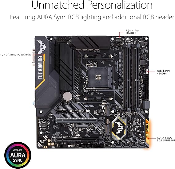 Asus Tuf B450m Pro Gaming Amd Ryzen 3 Am4 Ddr4 Hdmi Dual M 2 Usb 3 1 Gen 2 And Aura Sync Rgb Led Lighting Micro Atx Motherboard Computers Accessories Amazon Com