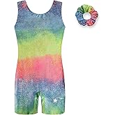 Destira Rainbow Harmony Gymnastics Unitards for Girls - Premium Tie Dye Shiny Hologram Fabric - Dance, Cheer, Yoga, & More