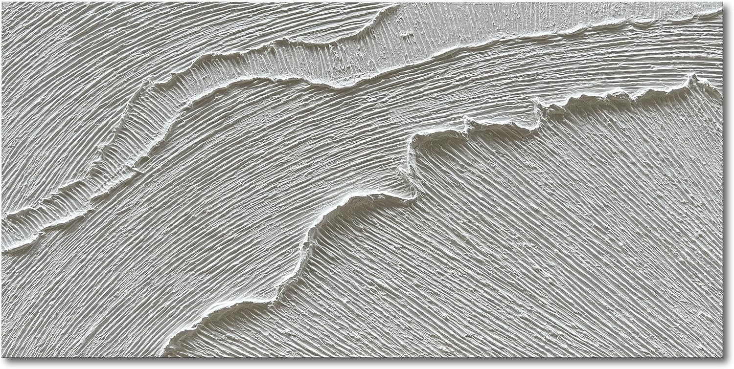 Paintings - NANKAI 30x60 Inches Thick Texture White Abstract Oil Painting Thick Texture Beach Wave Landscape Oil Painting Family Wall Decorative Art Oil Painting