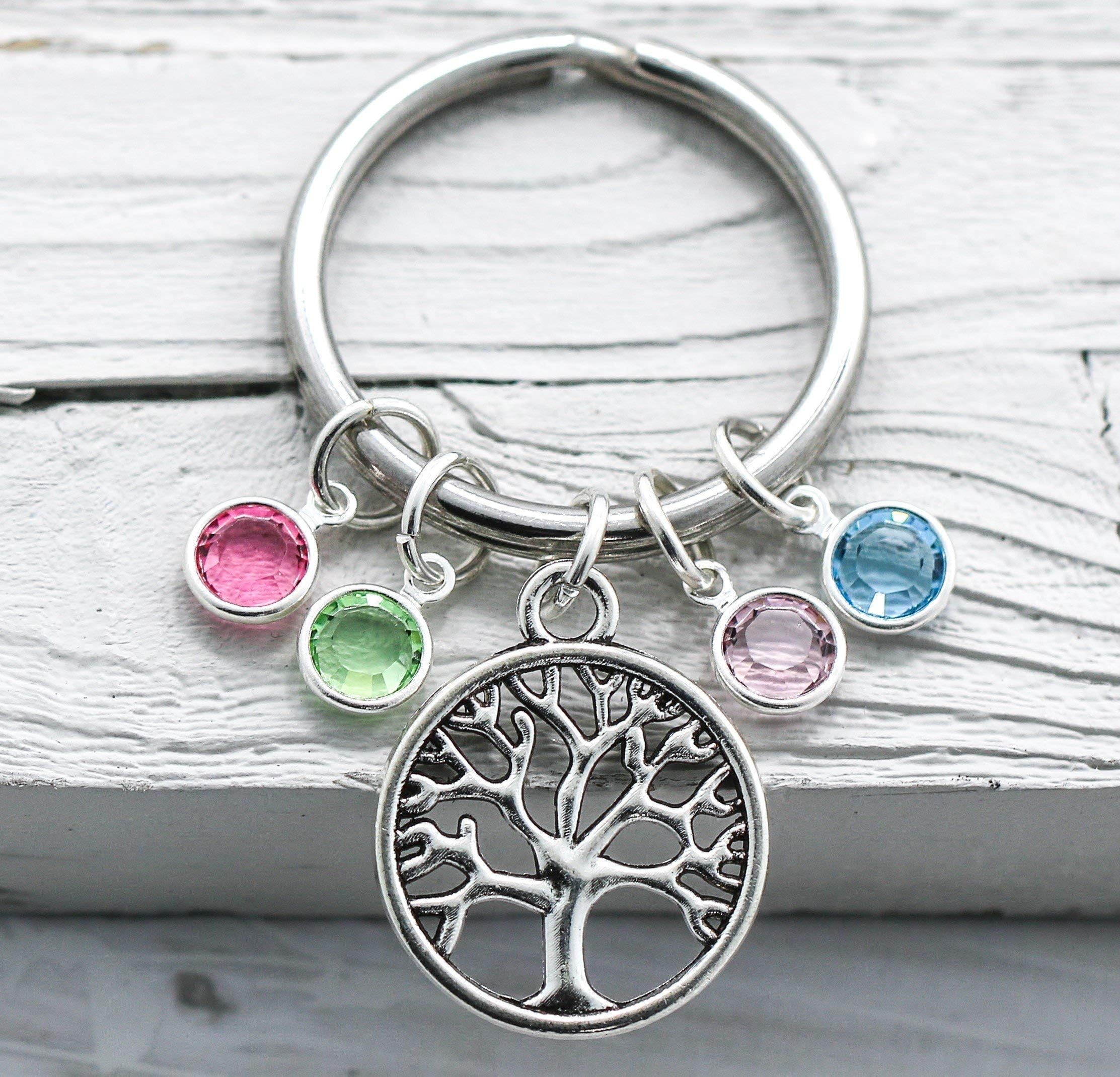 Mom Birthstone Keychain - Family Tree Jewelry - Mother's Day Gift for Mom or Grandma