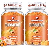 BeElevated Curcumin Turmeric Gummies – Extra Strength 2000mg Turmeric and Ginger Supplement Gummies with Black Pepper – Vegan and Non-GMO, Peach Flavor - Pack of 2