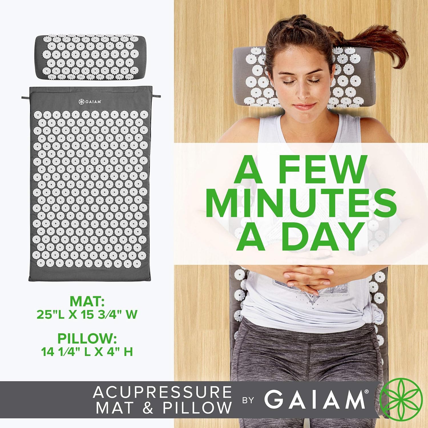 Gaiam Acupressure Mat and Pillow Set - Acupuncture Style Massage Mat & Pillow | Relief for Sciatic Nerve, Muscle Tension, Fibromyalgia, Neck, Shoulder & Back Pain, Migraine & Headaches and Insomnia: Sports & Outdoors
