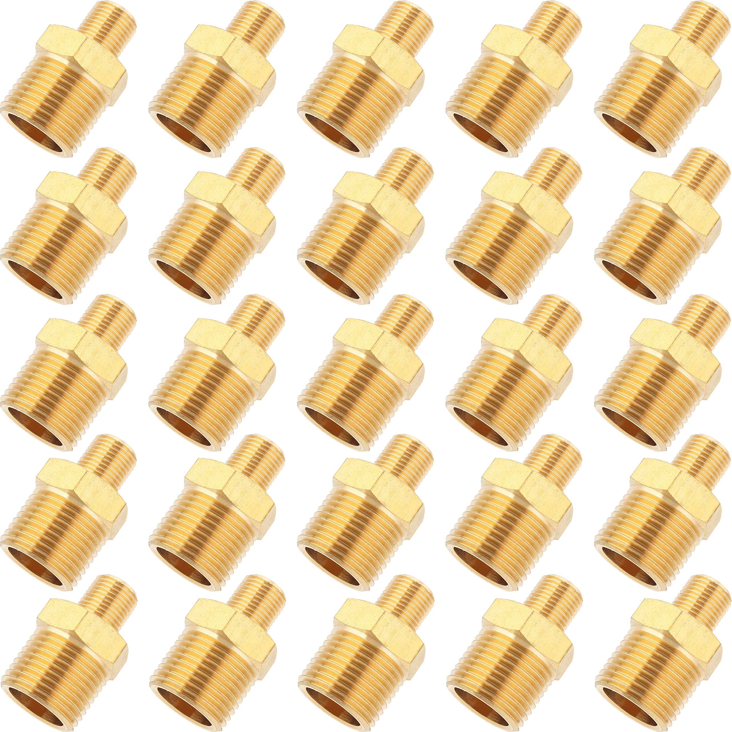 LTWFITTING Brass Pipe Hex Reducing Nipple Fitting 3/8-Inch x 1/8-Inch Male BSPT (Pack of 25)