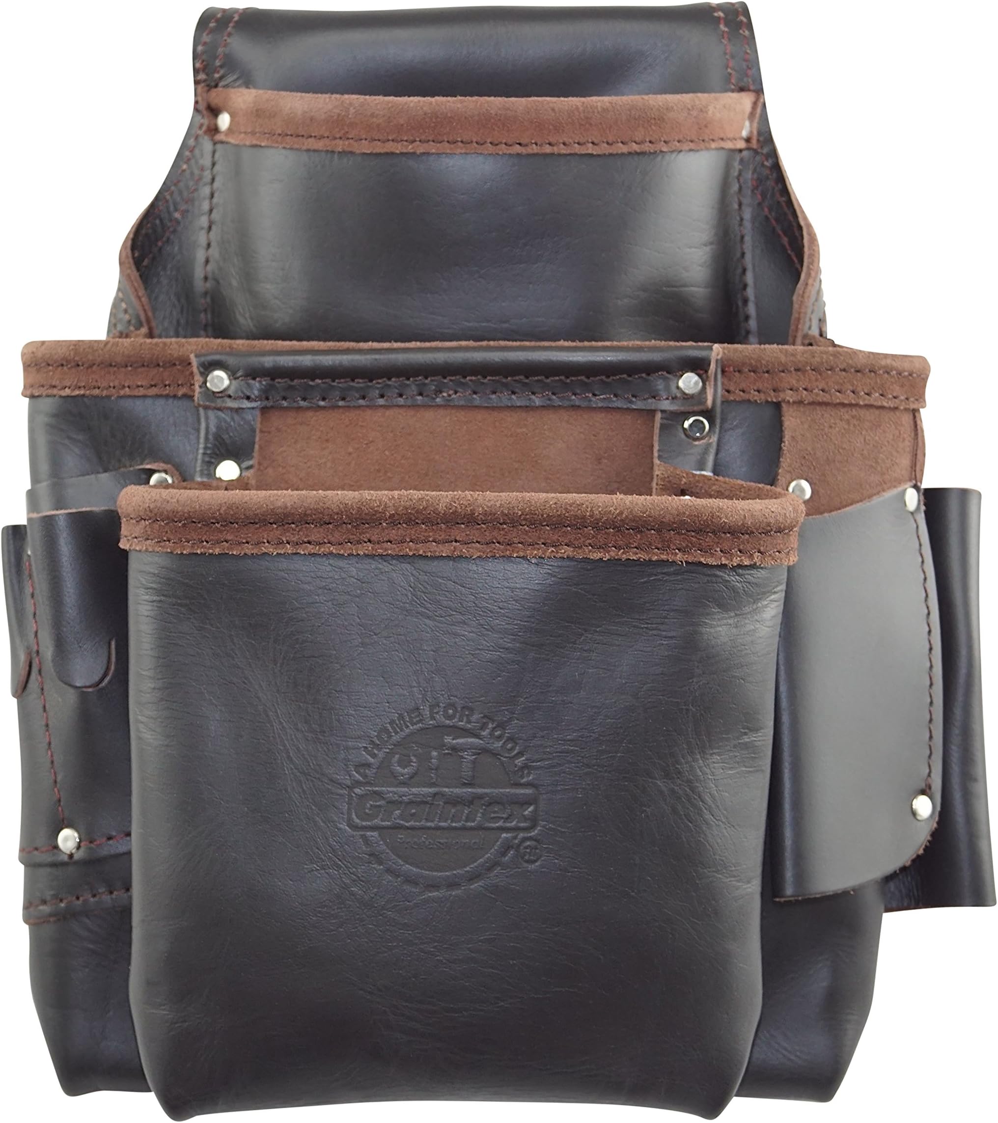 Graintex OS2085 9 Pocket Nail & Tool Pouch Top Grain Oil Tanned Leather for Framers, Constructors, Electricians, Plumbers, Handyman Black