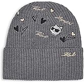 Karl Lagerfeld Womens Embroidered Karl Hearts Velboa Fleece Lined Beanie