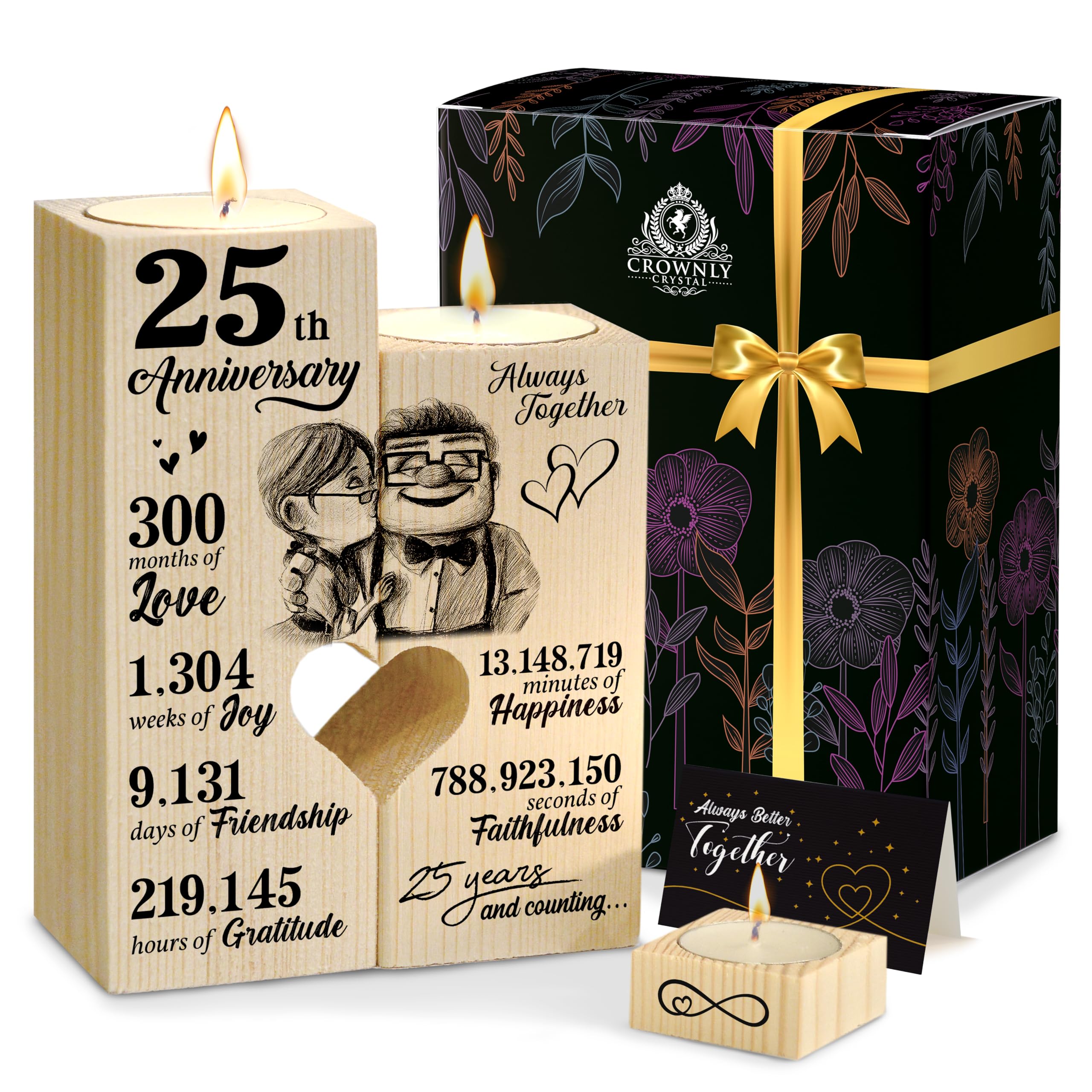CROWNLY® 25th Wedding Anniversary Decorations Couples Gifts for Him and Her Personalised Candles I Love You Gifts for Wife