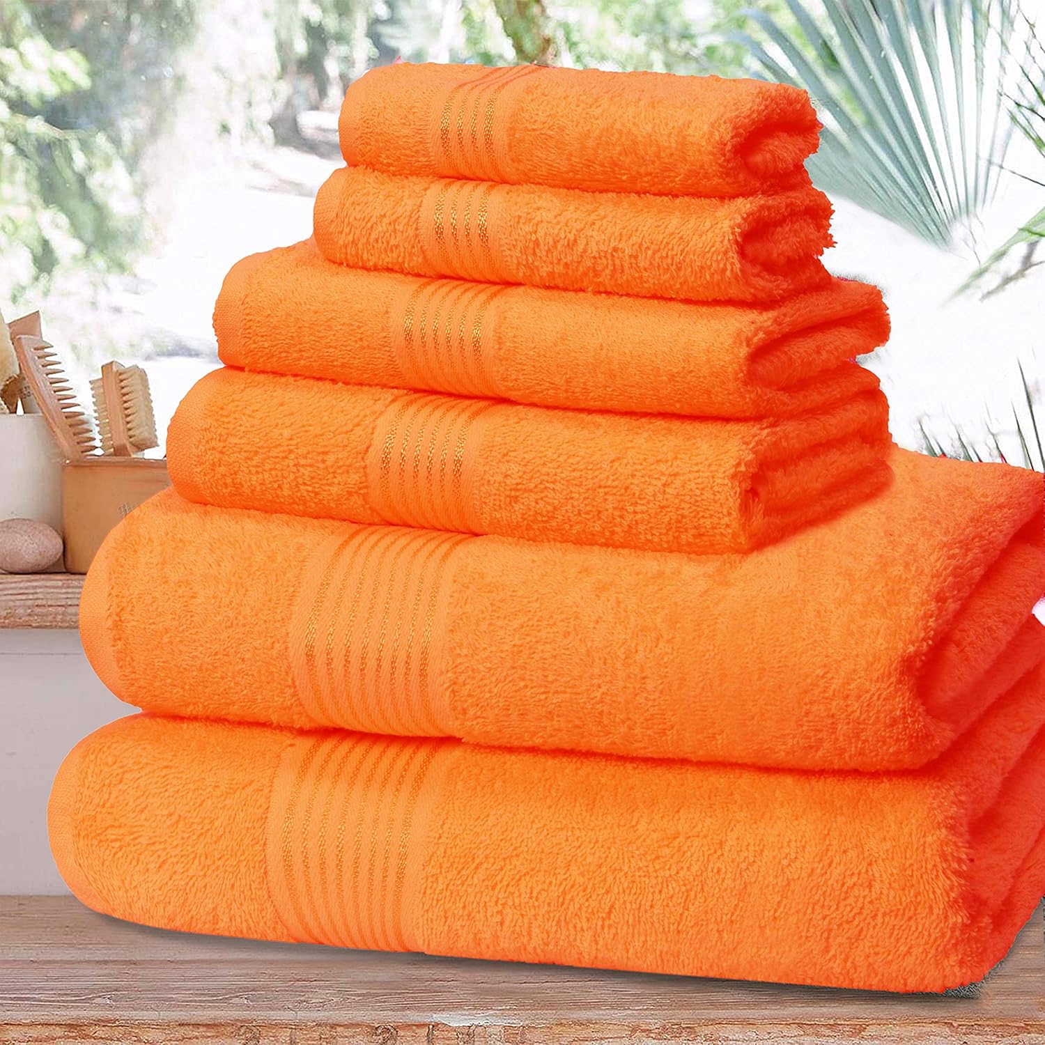 Elvana Home Ultra Soft 6 Pack Cotton Towel Set, Contains 2 Bath Towels 28x55 inch, 2 Hand Towels 16x24 inch & 2 Wash Coths 12x12 inch, Ideal for Everyday use, Compact & Lightweight - Orange: Kitchen & Dining