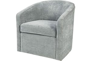 Martha Stewart Amber Swivel Chairs - Solid Wood, Curved Back, Deep Seating Living Room Furniture Modern Barrel Accent Armchair Luxe Sofa Decor - Bedroom Lounge, 30.5" W X 29.75" X 30.25", Light Blue