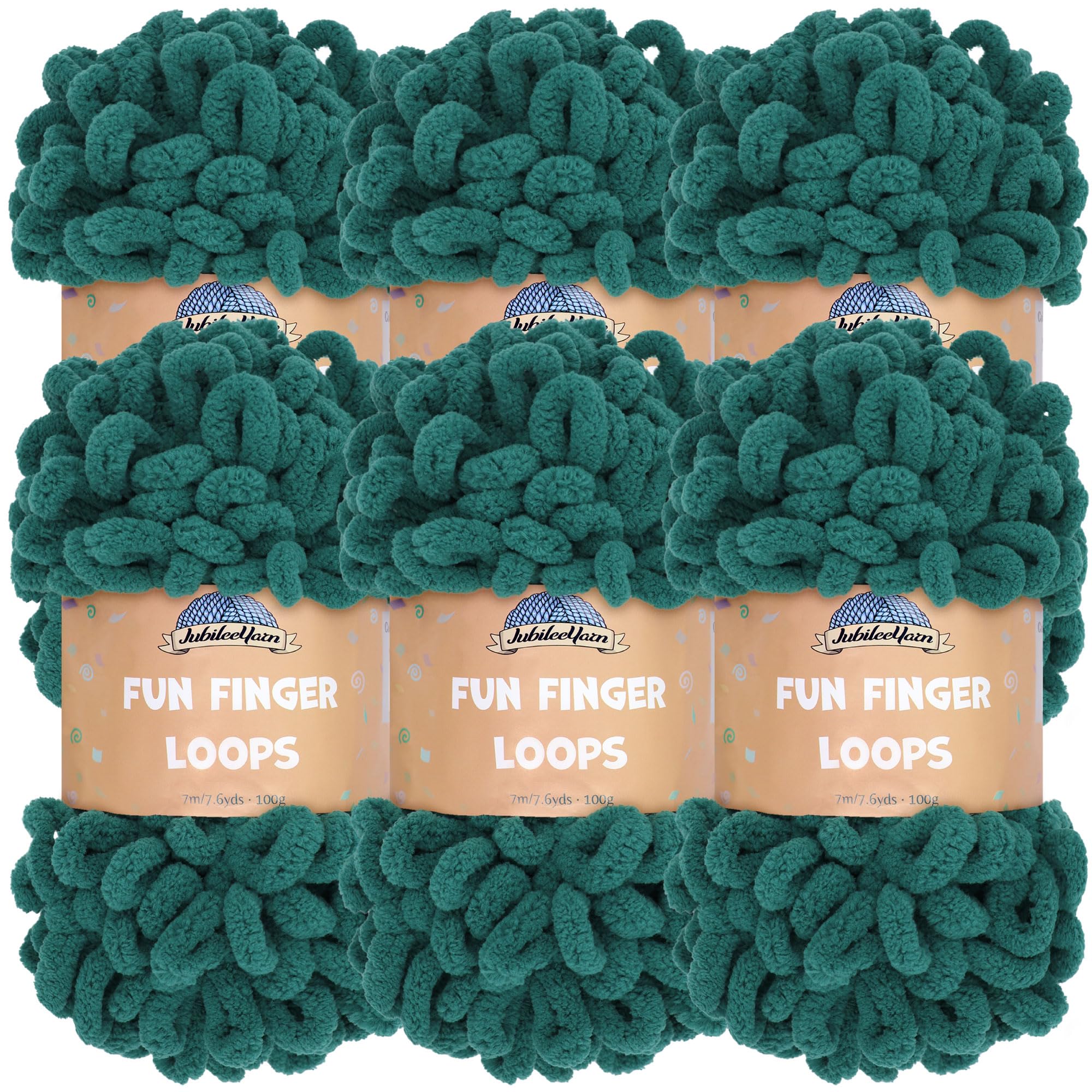 JubileeYarn Fun Finger Loops Yarn - Polyester Jumbo Weight Loop Yarn - 100g/Skein - Jade - 6 Skeins — image 1