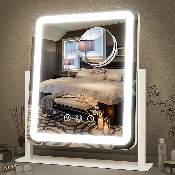 FENNIO Vanity Mirror with Lights - 15"x12.6" LED Lighted Makeup Mirror, Large Makeup Mirror with Lights, Touch Screen with 3-