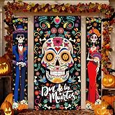 Sugar Skull Day of Dead Porch Set 3pcs | Polyester Fabric, Includes Hanging Poles, Dia De Muertos Altar Decor, Mexican Fiesta, Halloween Parties, 70.9x11.8 Inch