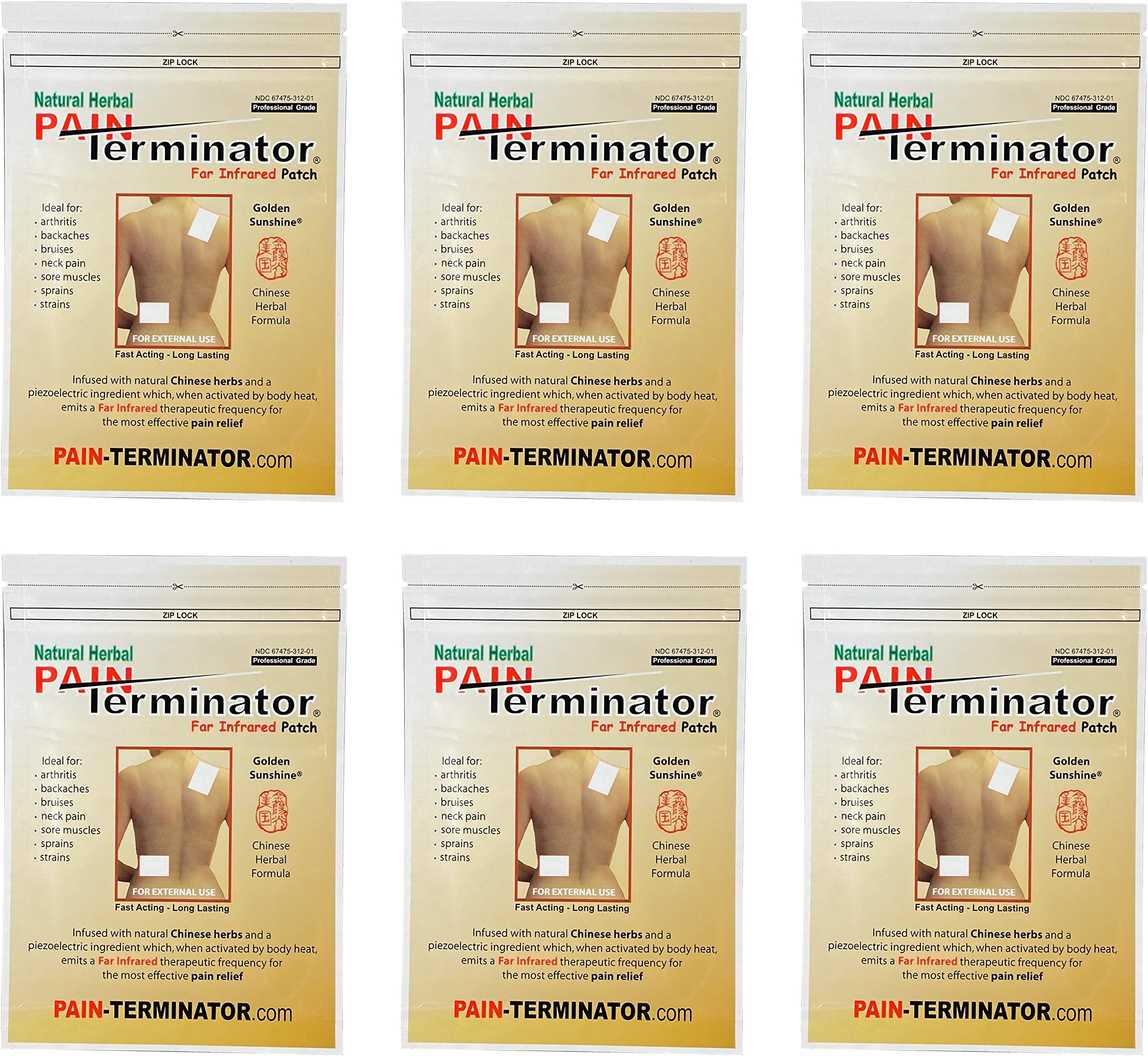 Golden Sunshine - Pain Terminator Far Infrared Patch - 6 Pack