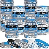 WATINC Diabetes Awareness Wristbands Bulk - Blue Gray Ribbon Type 1 Diabetes Prevention Motivational Silicone Bracelets