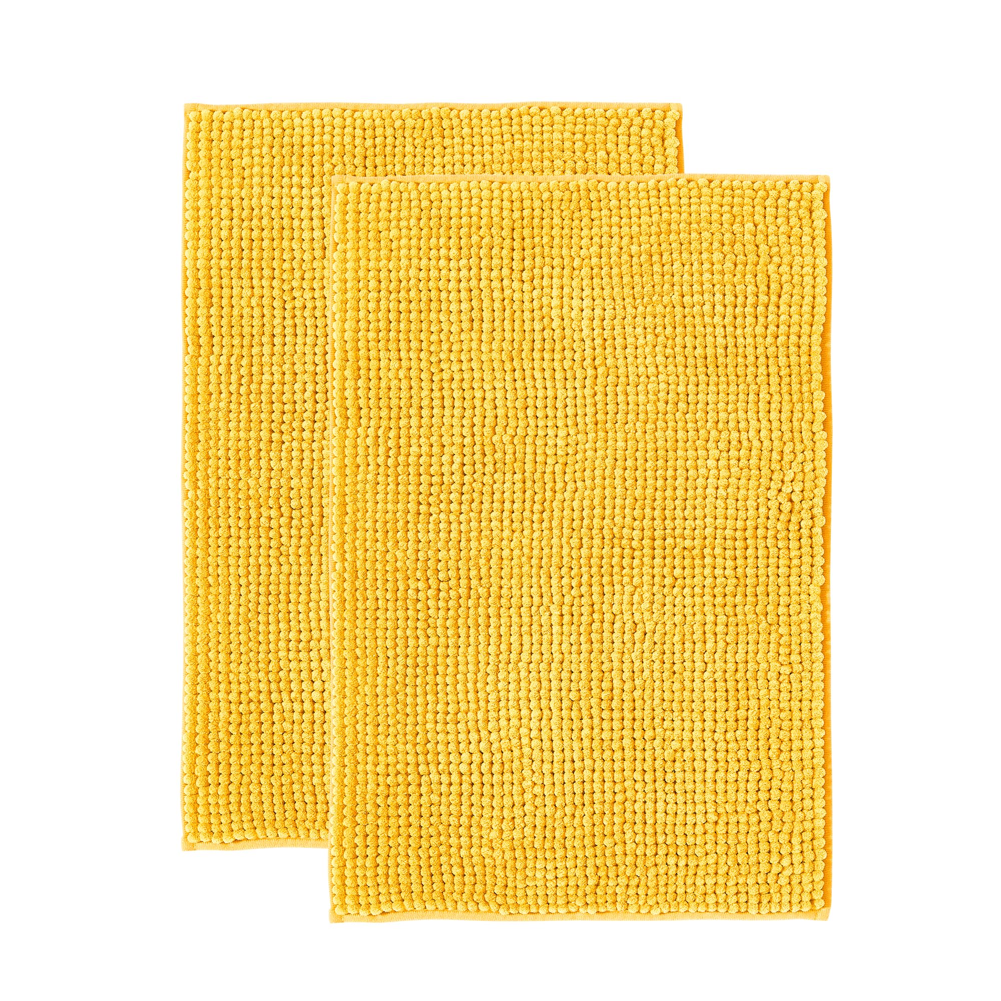 Decomira Non-Slip Chenille Bath Mat | Super Absorbent & Machine Washable | 2-Pack Yellow Rectangular 50x80 cm