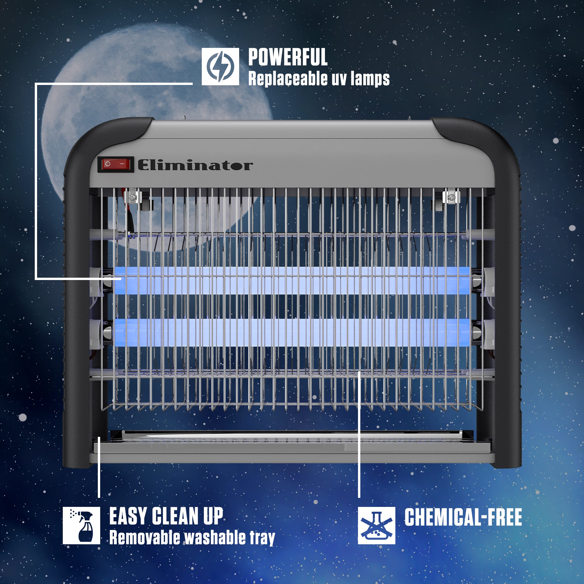 Eliminator Electronic Fly and Bug Zapper – 20 Watts, Protects 5,000 Sq. Ft. / Exterminates All Insect Pests - For Residential, Industrial and Commercial Use