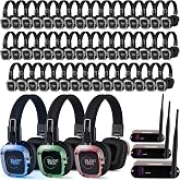 Silent Tech Silent Disco in a Box &ndash; 50 LED Wireless Headphones, 3 Channel Transmitters, Plug &amp; Play Silent Disco Headphone System for Parties, Events &amp; DJs, 10hr Battery, 500-Yard Range, Easy Setup