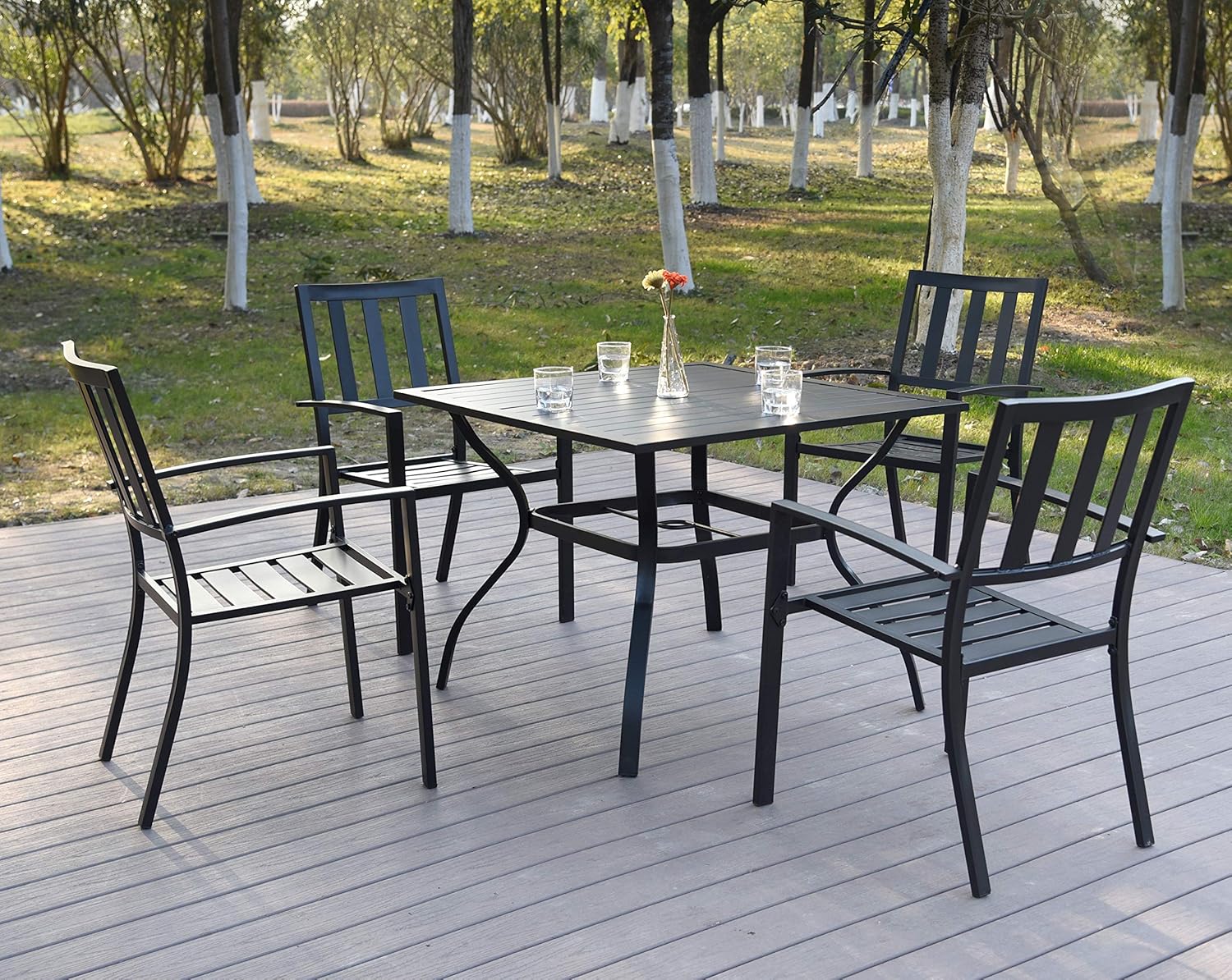 EMERIT Outdoor Patio Bistro Metal Dining Table with Umbrella Hole 37"x37", Black (Dining Table) : Garden & Outdoor