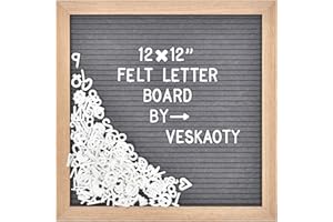 VESKAOTY Felt Letter Board with 460 Letters, Numbers & Symbols - 12 x 12 inch Changeable Message Board with Wooden Frame Wall Mount Hook, (Gray Board & Wood Frame)