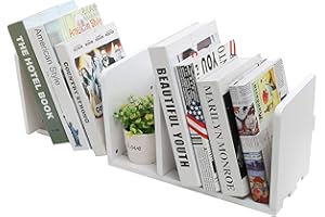 MyGift White Wood Desktop Bookshelf Organizer, Expandable Adjustable Display Shelf Book Rack