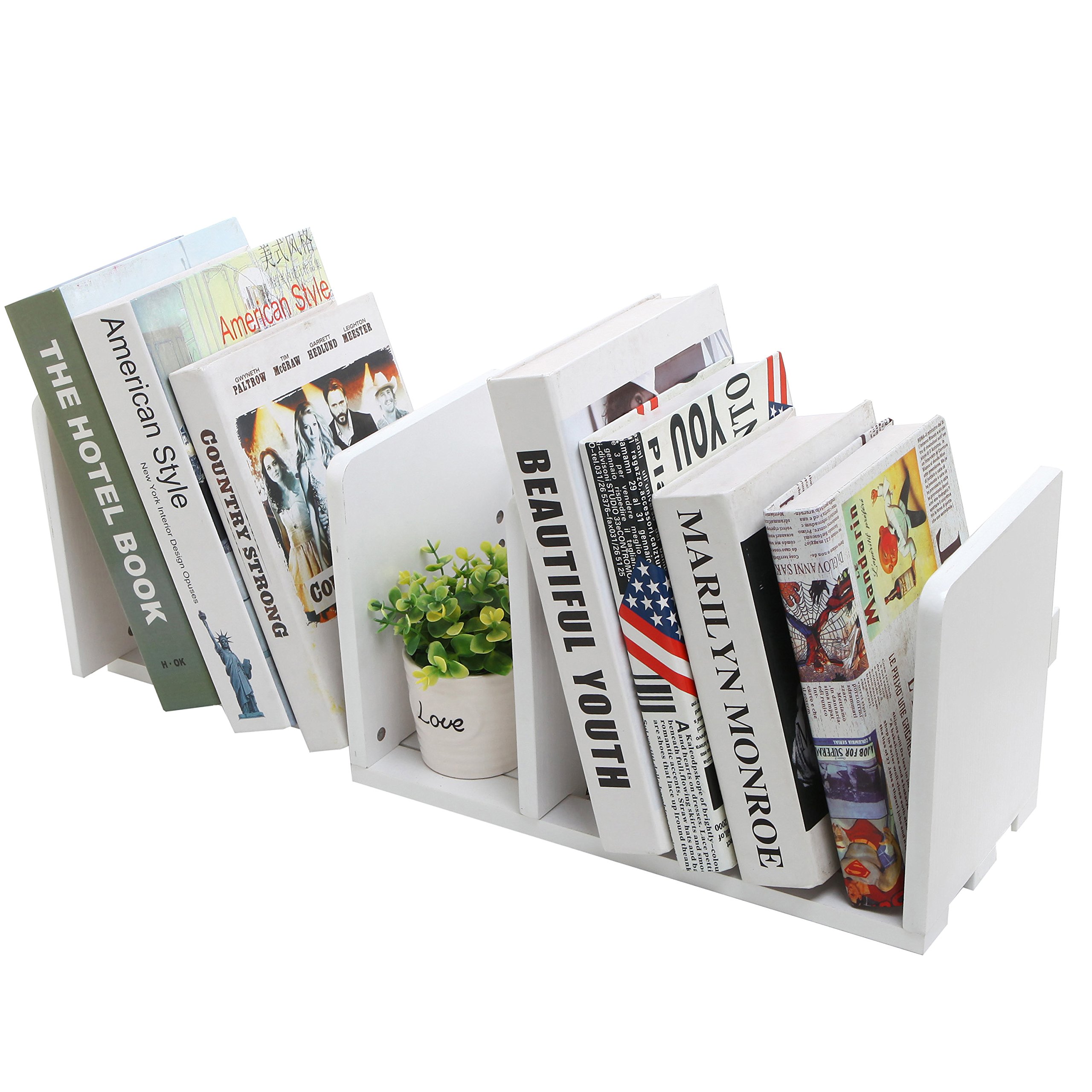 Photo 1 of MyGift White Wood Desktop Bookshelf Organizer, Expandable Adjustable Display Shelf Book Rack