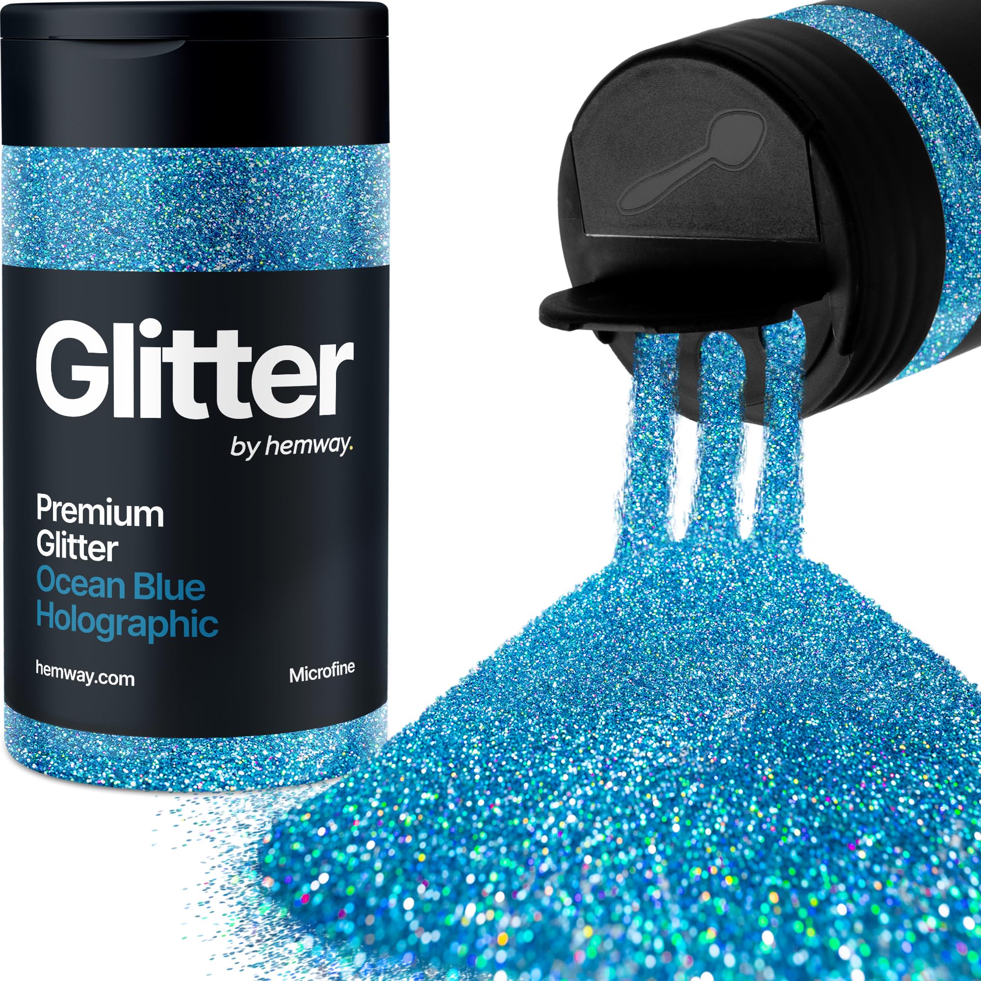 Holographic Ocean Blue Glitter Shaker, 130g Microfine Glitter, Crafts 1/256" Metallic Flake Ocean Blue Sequins, Resin & Epoxy Crafts, Decorating, Halloween, Christmas Nail, Face, Hemway