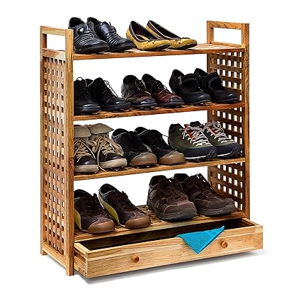 Relaxdays Walnut Shoe Shelf 81 X 70 X 27 Cm Shoe Storage Rack
