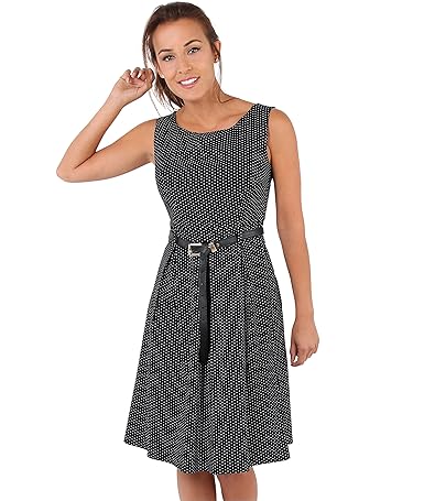 KRISP Damen Kurze Ausgestellte Kleider Swing Midi Knielang