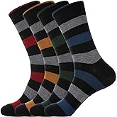 KONY Men's Cotton Dress Crew Socks 4 Pack - Fun Colorful Striped Business Socks Gift for Men, Size 9-12