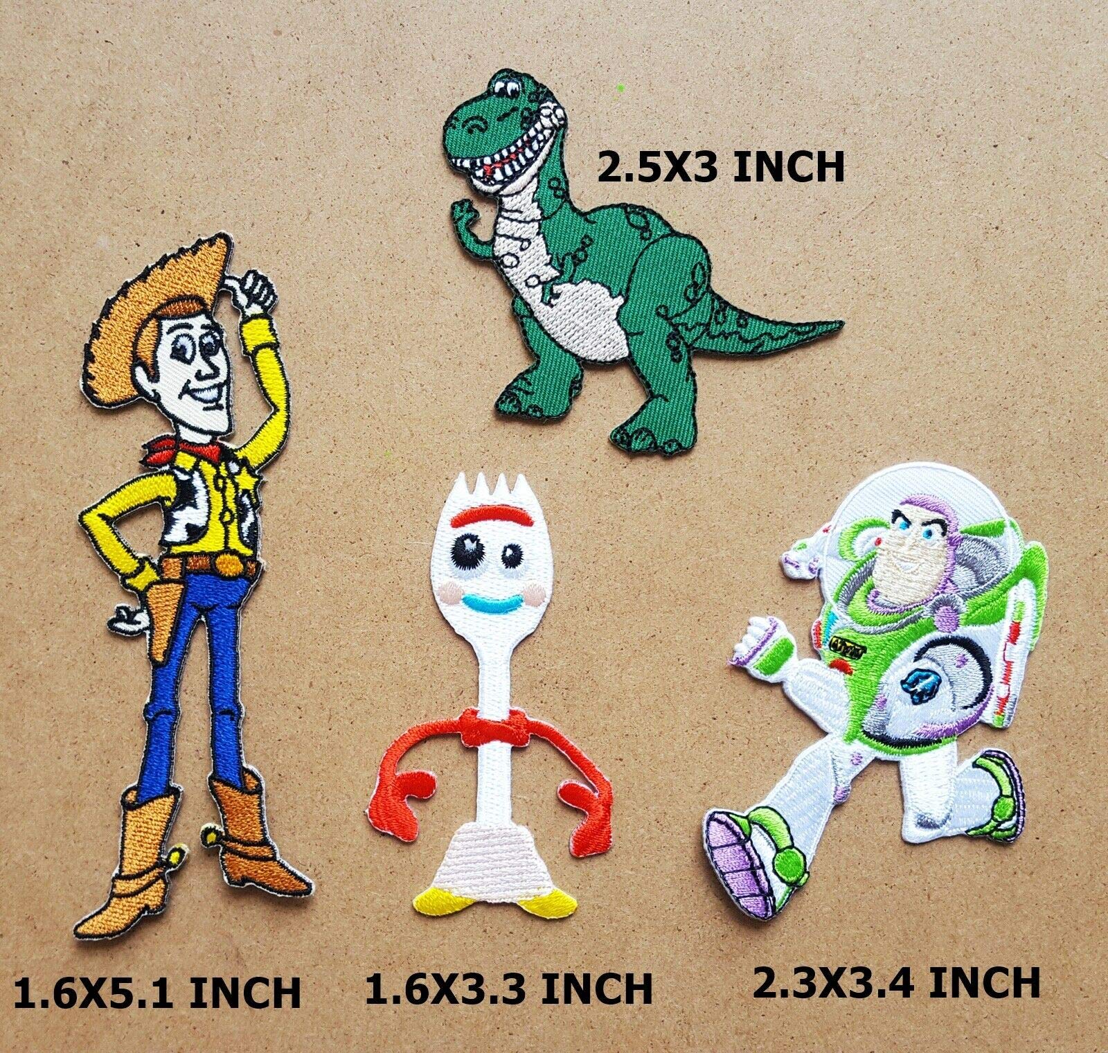 Photo 1 of **ONLY WOODY**M I GENIUS CARTOON CHILD PATCHES Lot of 4 Triangular Embroidered Iron-On Patches: Movie, Cartoon Theme, 1.6X5.1 INCH, Blue, Cotton, Kid