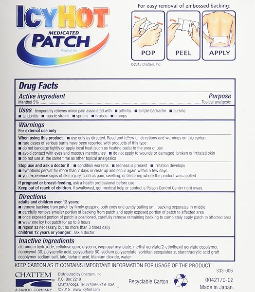 ICY HOT PATCH LGE BACK SZE E/S 5