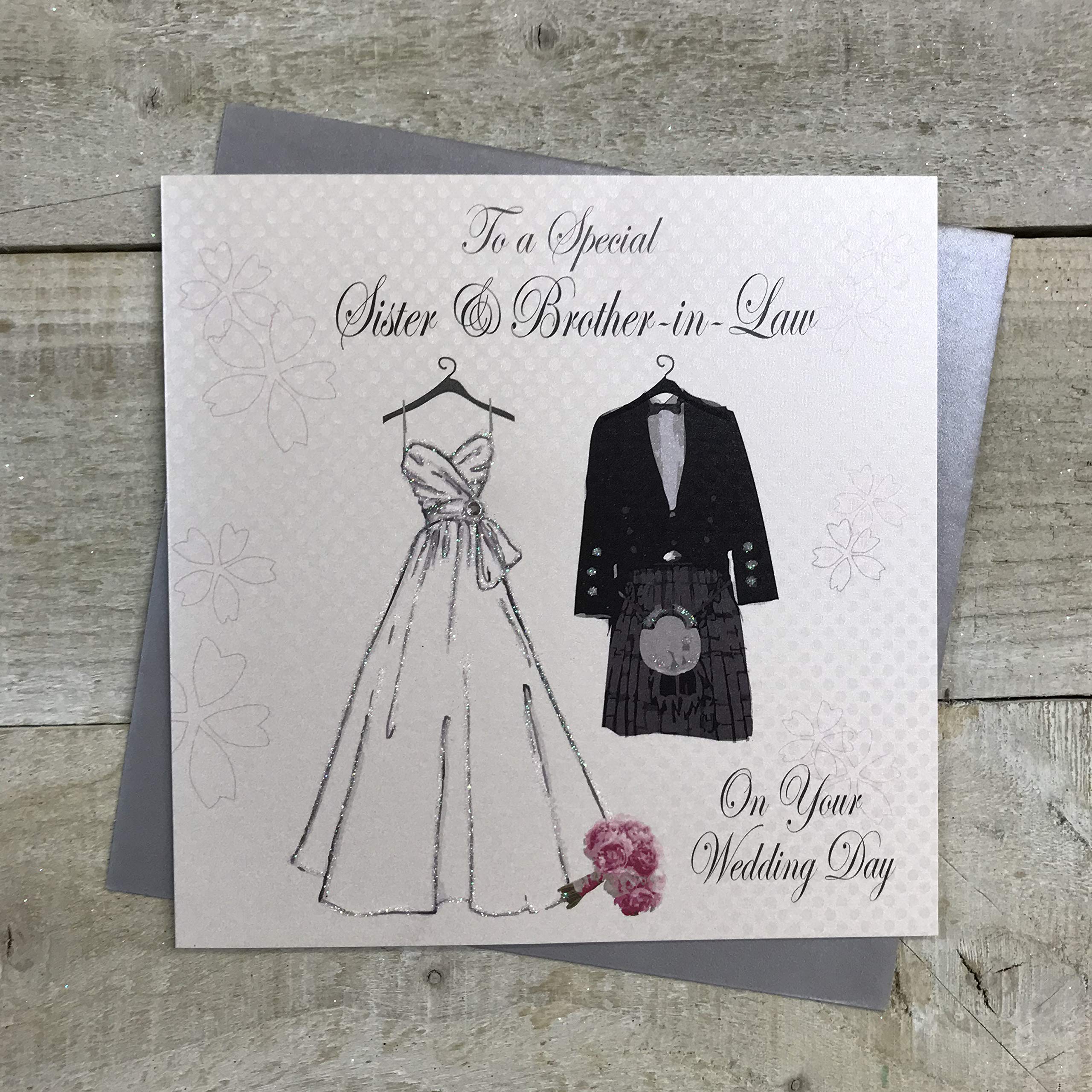 WHITE COTTON CARDS To A Special Sister & Brother-in-Law Day Handmade Wedding Card, PS18