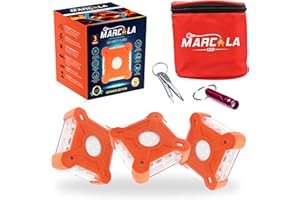 Marcala Emergency Lights for Vehicles | 3-Pack LED Road Flares | Flares Emergency Road | LED Emergency Flares Include Batteries, Case, Whistle & more | Stronger, Brighter & Better than round Flares!