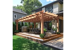 MUPATER 12x16 FT All Cedar Wood Wooden Pergola, Pergola Kit with Stakes, Quality Wood Supported Structure, Snow and Wind Supported, Outdoor Garden Shelter with Cedar Framed for Backyard, Deck, Lawn