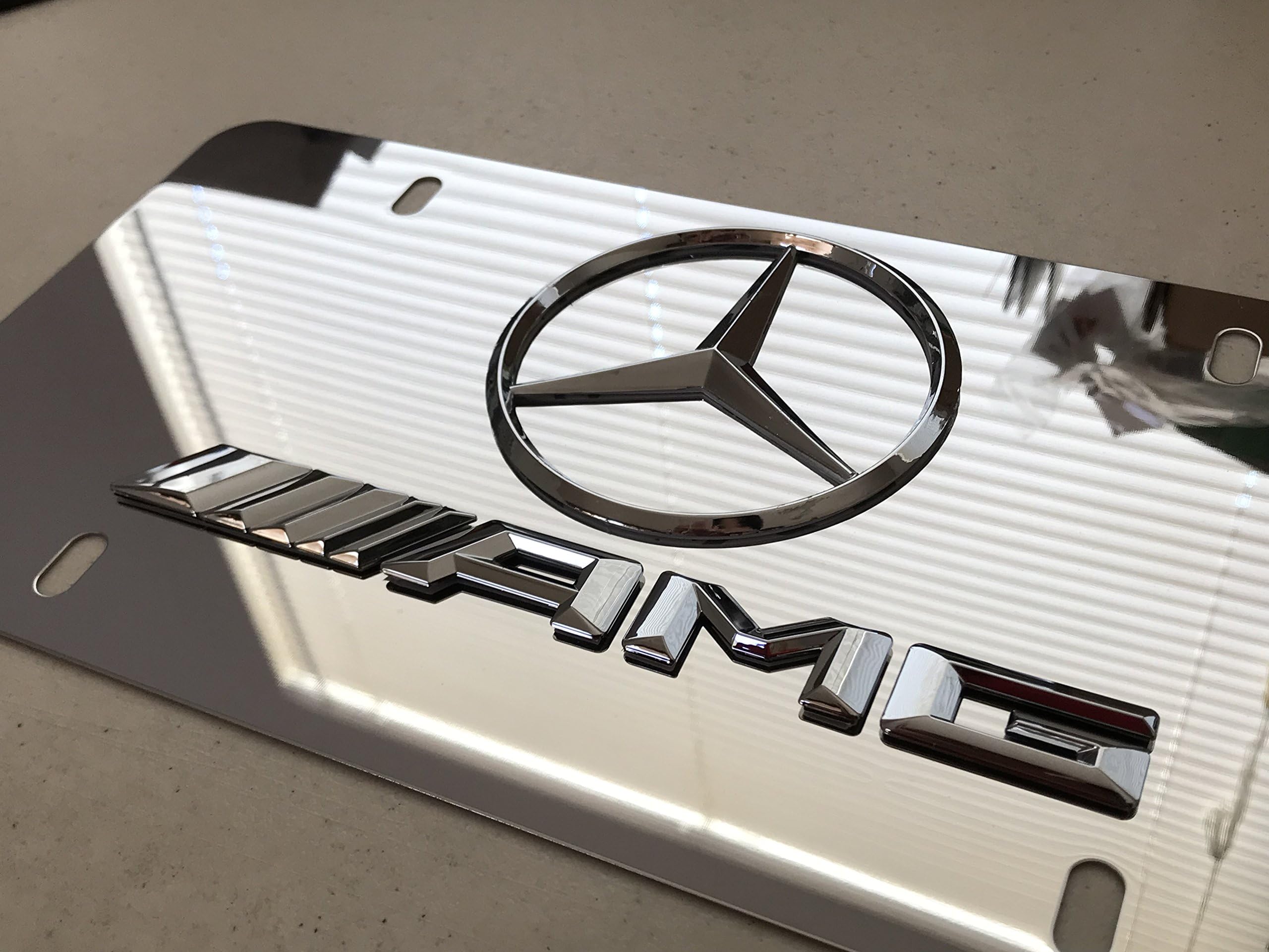 Ryomamoto Mercedes Benz AMG on Chrome Mirror Stainless Steel Front License Plate with Screw caps
