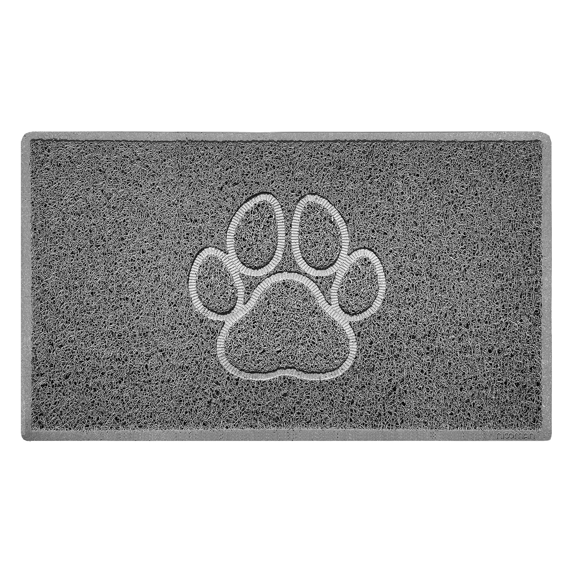 Nicoman PAW Shape Cat Litter Box Mat, Dog Food Feeding Tray Matt, Non-Slip, Easy Clean, Washable(75x44cm,Medium),GREY