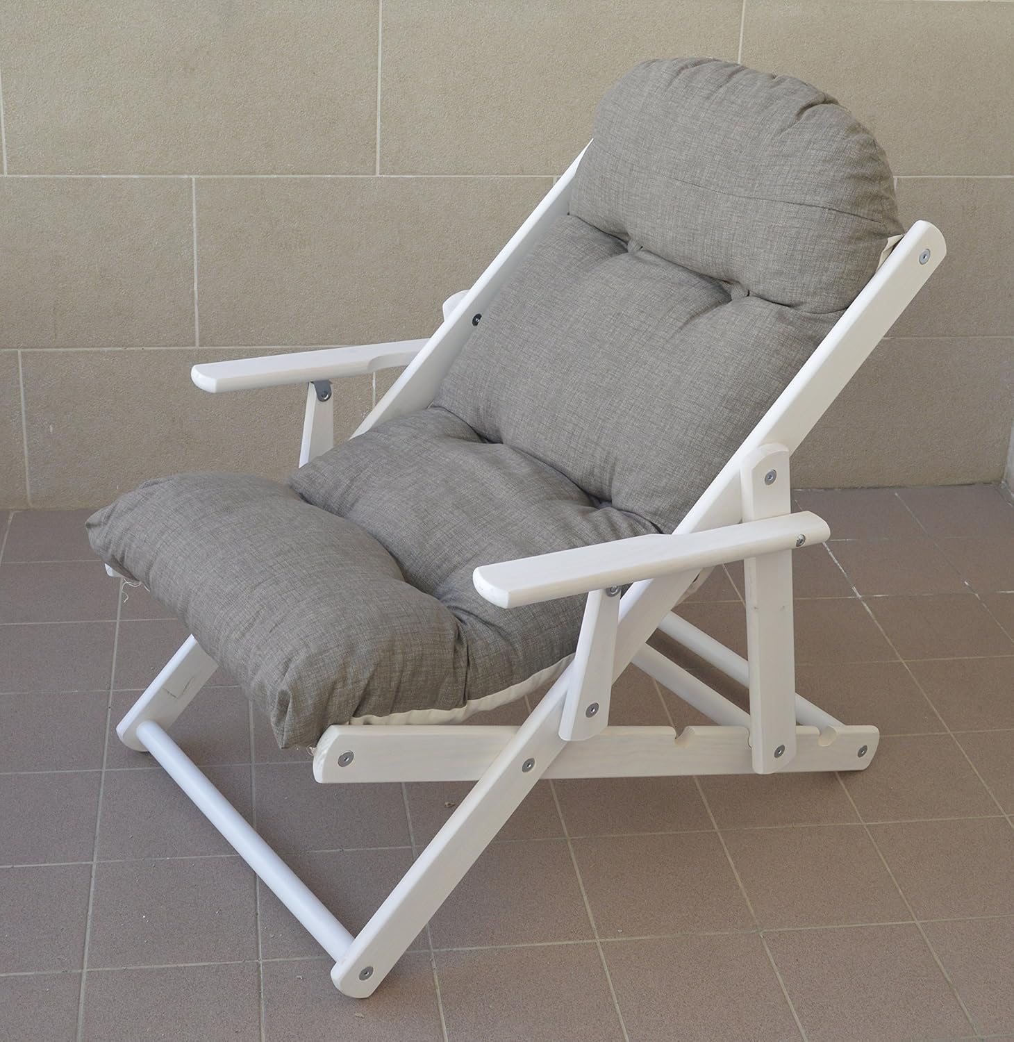 Poltrona Relax Pieghevole In Legno - 3 Posizioni, Cuscino Imbottito, Colore Cuba | Per Interni Ed Esterni - Foto 7