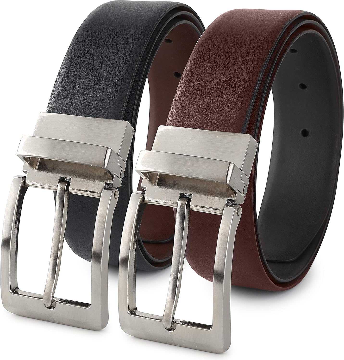 Men's Belt, Leather Reversible Belt 1 3/8" For Mens Dress Casual Golf Belt, One Reverse for 2